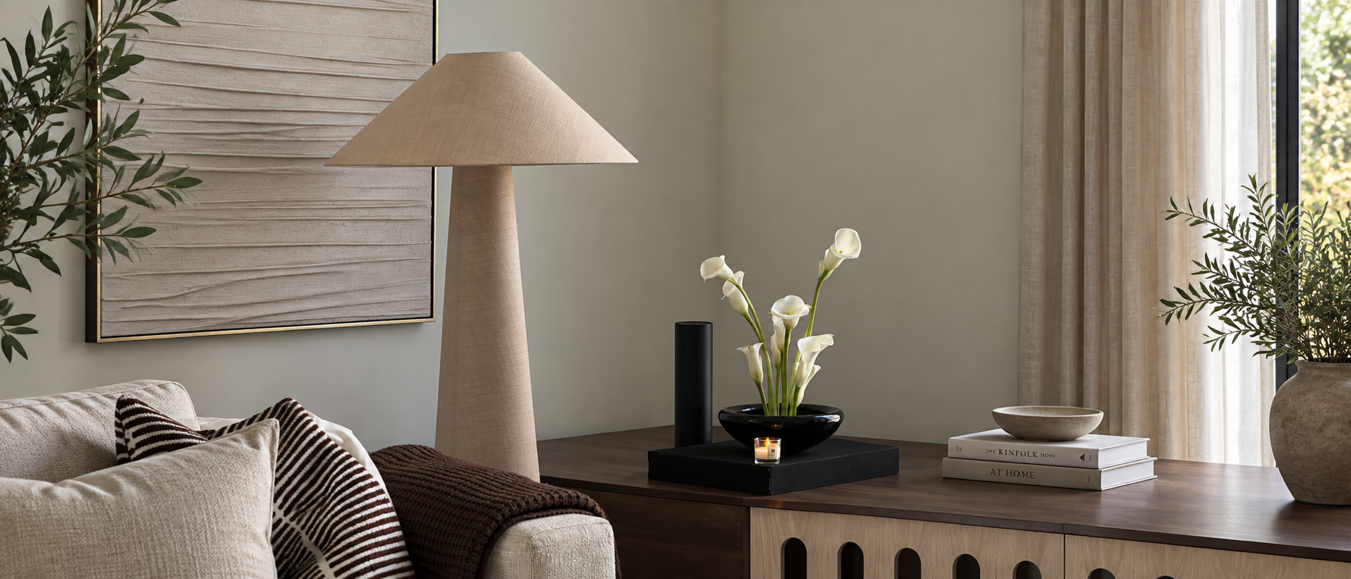 Sculptural decorative objects arranged together