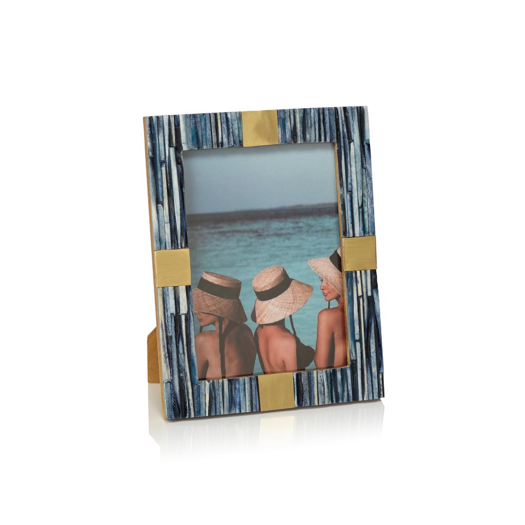 Blue Bone Inlay Photo Frame with Brass Trim - Image 2